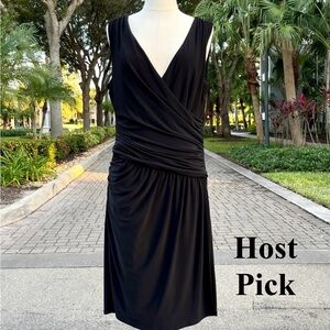 Ralph Lauren Evening Black Dress Size 14 Sleeveless Lace Back Stretch Ruched